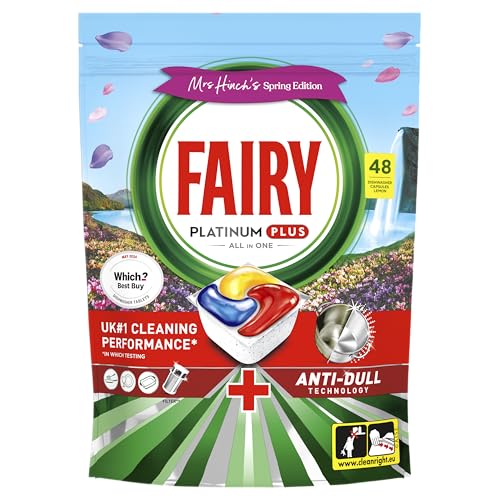 Fairy Platinum Plus - Pastillas todo en uno para lavavajillas, limón, 48 tabletas, nuestra mejor limpieza para una limpieza como nueva, elimina la opacidad y evita la cal