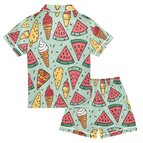 ALAZA Watermelon Ice Cream Cartoon Pajamas Satin Pajama Set Short Sleeve Button Down Sleepwear2