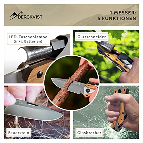 BERGKVIST K30 Plus 5-in-1 Folding Knife (Two-Handed Knife) - Outdoor Pocket Knife with Glass Breaker, Belt Cutter, Fire Starter & Torch - Allowed in Germany - Image 5