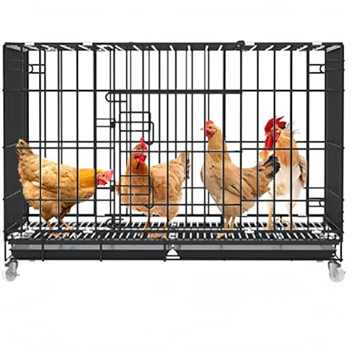 Lapakey 鶏用ケージ飼育 特大折りたたみ鶏小屋、給餌、フードボウル、7-10鶏のためのトレイと卵トレイ家禽ケージ付きの大きな鶏小屋鶏小屋 アウトドア家庭用飼育 (車輪+ 餌入れ + 水入れ + 足置きマット + 草の巣 + 雨布,100*60*70c