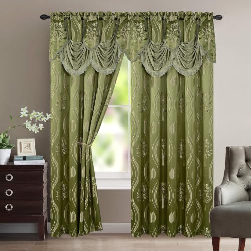 Image of Elegant Comfort Aurora Jacquard Look Curtain Panel Set with Attached Valance 54 inch X 84 inch 2 Count, Sage (Pack of 12)