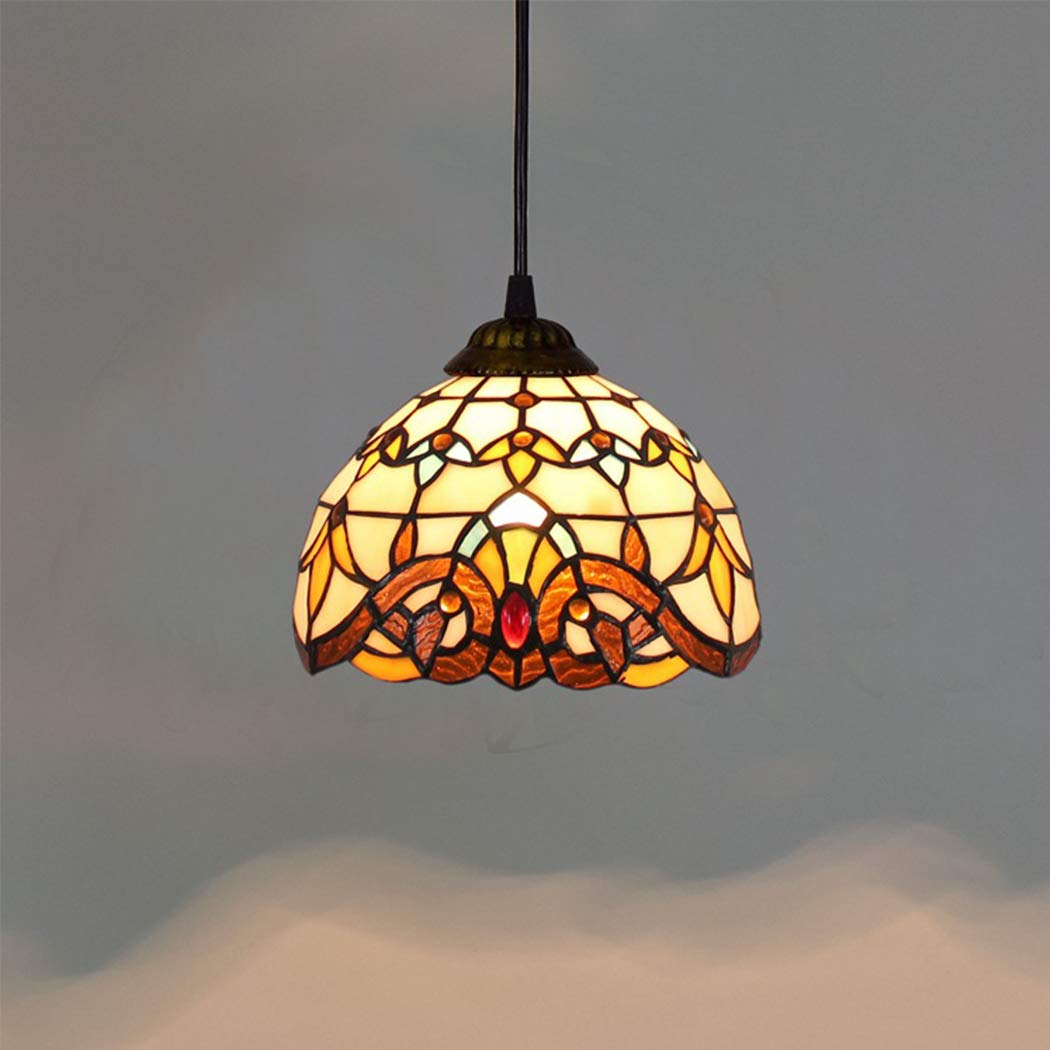 HJRegaFimu 8 Inch Pendant Lights Retro Baroque Art Creative Stained Glass Chandelier Hanging Lamps Fitting For Bedroom Office Restaurant Cafe Bar Comfortable Anniversary