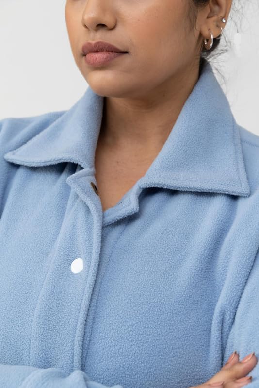 Spirit Animal Plus Size Standard Length Jackets For Women with Snap Buttons, Iceberg | Fleece Jackets Winter Wear | Full Sleeves Jacket with Buttons | Relaxed Fit | Fleece Pullover-3XL,Blue 4