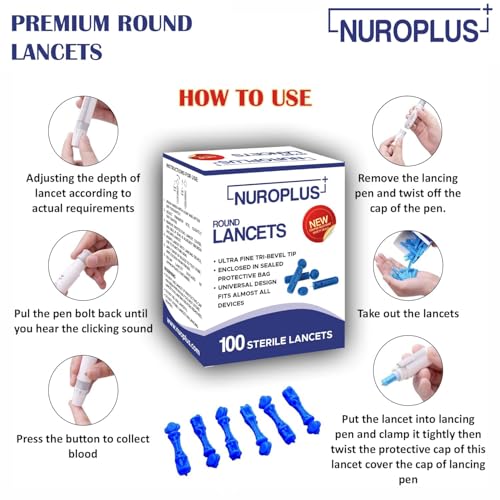 Image of Dr Morepen Supported Premium Glucometer Round Blood Lancet 100 Pcs Blue Colour