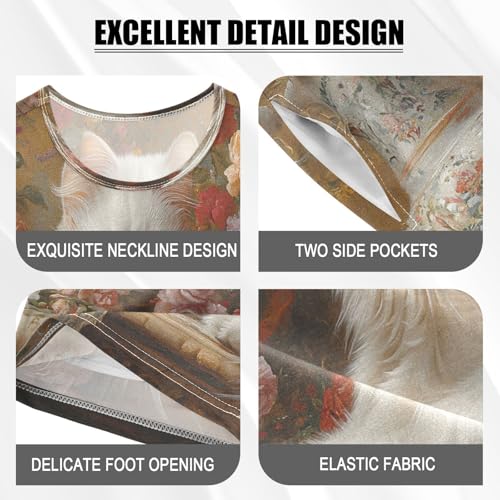 ALAZA White Cat Kitten Flower Pajamas Set Short Sleeve Cotton Sleepwear Summer Pjs 2 Piece 5-14Y4