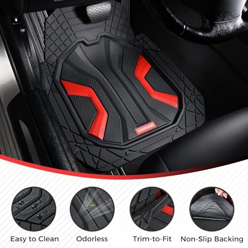 Image of Coverado Car Mats Full Set, Car Floor Mats All Weather, Deep Dish Waterproof Floor Mat, Trim to Fit Automotive Car Mats, Universal Weather Mats for Cars SUV Trucks Sedans Vans (3Pcs,Black&Red)