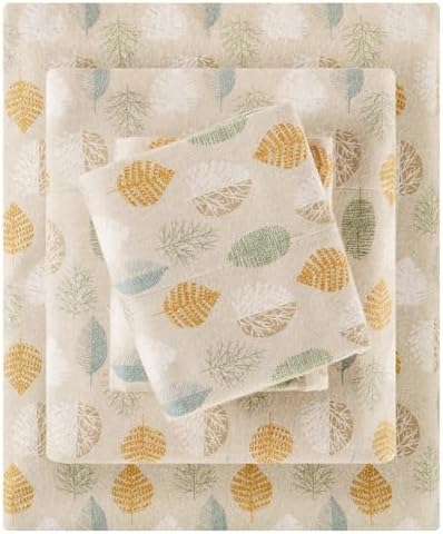 True North by Sleep Philosophy Flannel Sheets Queen Size, Cozy 100% Cotton Flannel Bed Sheets, Ultra Soft Cute Sheet Set, Novelty Print Themed Cold Weather Warm Bedding Set,Multi Leaves 4 Piece - Thumbnail 2