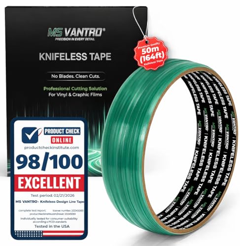 MS VANTRO Premium Knifeless Design Line Tape 50m (164ft) Vinyl Wrap Cutting Tape Blade-Free Precision Line Tape for Car Wraps Graphics Motorcycle Boat & Marine Decals