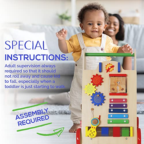 Baby Push Walker - Wooden Toys Activity Center For Toddler - Sit To Stand Walking Toy For Babies Learning To Walk - Walk Behind Cart For Little Kids 18 Months Boys And Girls (Natural Wood) #TOP6