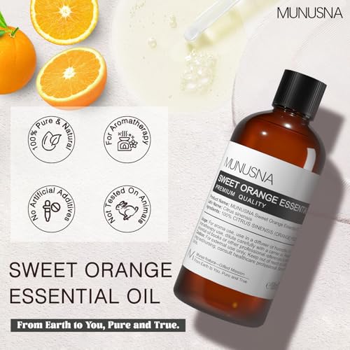 Image of Sweet Orange Essential Oil for Skin, Massage, Aromatherapy Diffuser | Pure and Natural, Sweet Orange Oil for Home, Meditation, Air Freshener, DIY Candle and Soap Making, 100ML / 3.38 fl oz