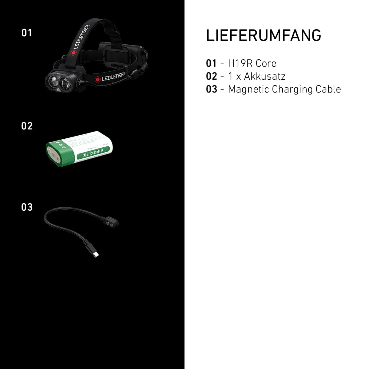 Ledlenser 502124 H19R Core Stirnlampe LED, 3500 Lumen, aufladbarer Lithium Akku, wasserdicht IP67, Constant Light, Fusion Light, USB Magnetladekabel, Headlamp, Kopflampe, Schwarz, Leuchtweite 300 m