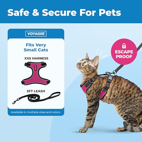 Image of Voyager Escape-Proof Step-in Lock Cat Harness & 5ft Neoprene-Handle Leash Set All-Weather Mesh with Reflective Stitching for Small to Large Cats by Best Pet Supplies, Black Trim-Fuchsia (327), XXS