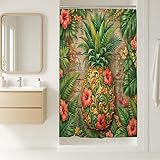 Duschvorhang mit Ananas-Stall, tropische botanische Hibiskus-Farne, Sommergrün, wasserdichter Stoff, Klauenfußwanne, Duschvorhänge für Badezimmer, Badewanne, Wohnungsdekoration, 91,4 x 183,9 cm