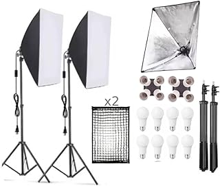 اضاءة سوفت بوكس لتصوير الفيديو والصور - الأفضل لفيديوهات اليوتيوب و التيك توك واستديوهات التصوير المتسمر - تضم قطعتين مقاس 50*70 سم , مع دواية رباعيه ب4 لمبات لزيادة شدة الاضاءة و جريد .