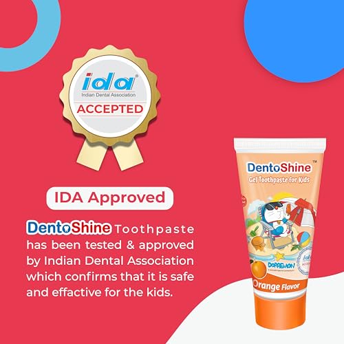 Image of DentoShine Gel Toothpaste for Kids | Pack of 3 (3, Orange (Doraemon)) | IDA Accepted