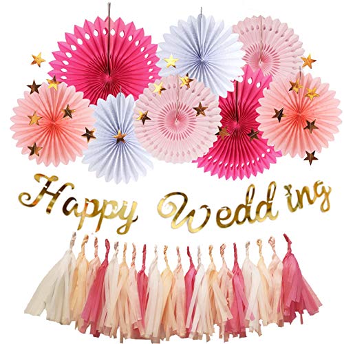 iwlorys 結婚式 飾り付け 装飾 セット ウェディング デコレーション バレンタイン 飾り 二次会 記念日 ペーパー ファン Happy Wedding ガーランド タッセル 前撮り アイテム 受付 飾り