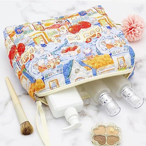 PAZIMIIK Quilted Makeup Bag Large Travel Zipper Soft Cosmetic Pouch for Women Girls Make Up,Little Bunny - Thumbnail 3