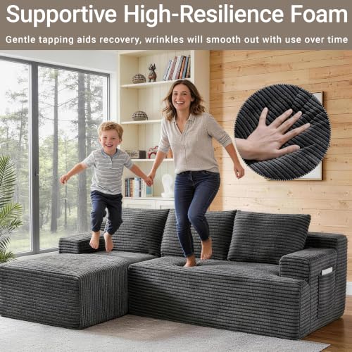 Image of Boneless Couch, Modular Sectional Couches for Living Room, U-Shaped Cloud Couch Sofa with Deep Seat, Fluffy Corduroy Upholstered Corner Sofa