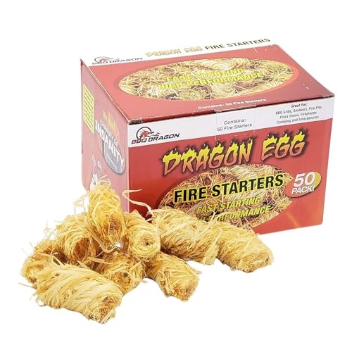 BBQ Dragon Egg Fire Starter-50 Pack Fire Starters for Fireplace-Ultra Fast, Long Lasting Charcoal Starter-Waterproof, Natural Fire Starters for Wood Stove, Campfire, Fire Pit, Charcoal Grill, Fatwood