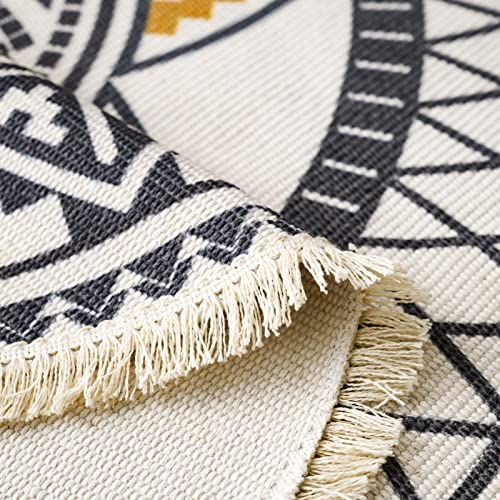 Miiciuib Boho Round Rugs, 5'X5' Round Bohemian Mandala Tassels Decor Carpet Woven Circle Mat For Kitchen Living Room Bedroom Bathroom #TOP4