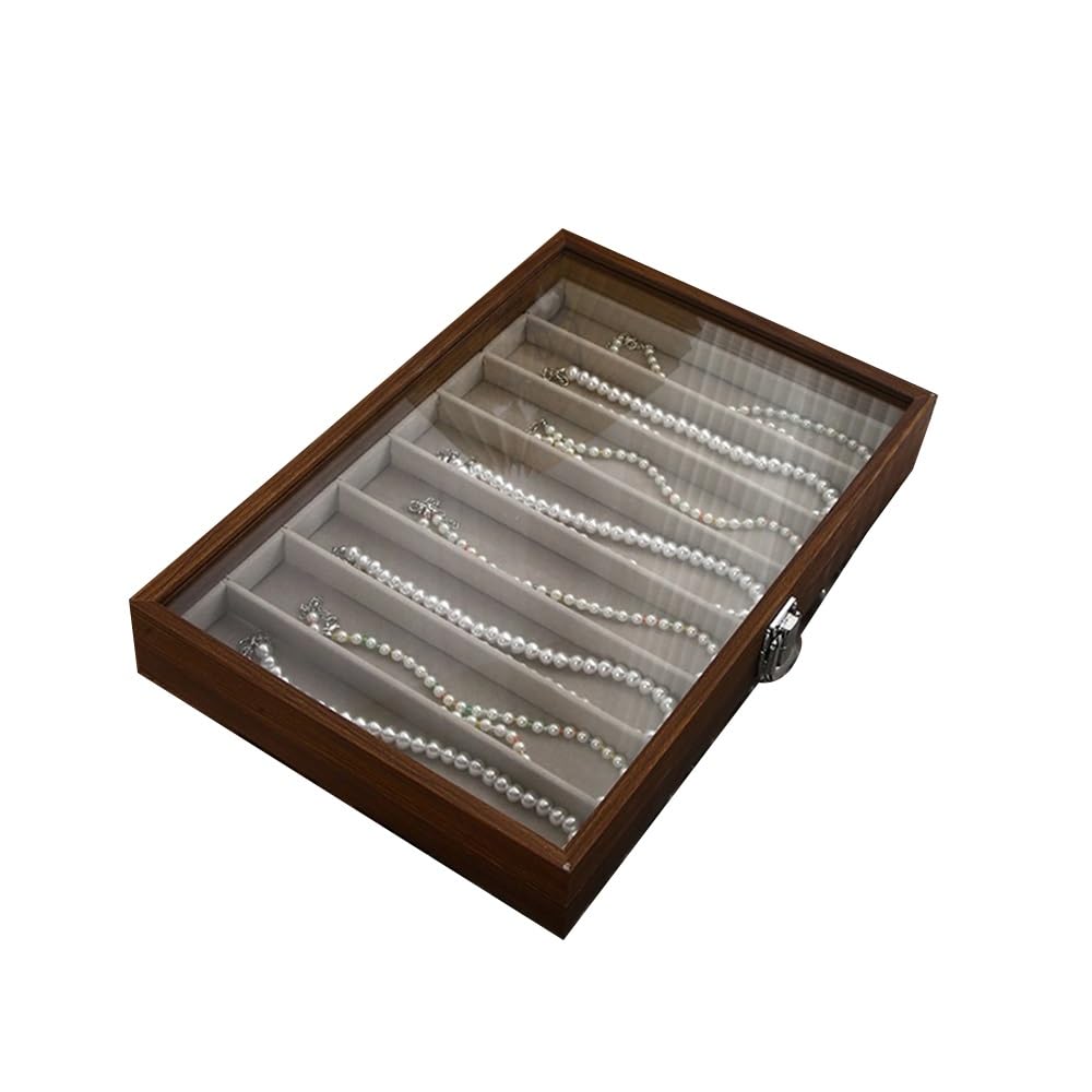 CJHFR472SG Jewelry Organizer Stands Walnut Wooden Jewelry Box with Glass Lid Organizer for Earrings Necklaces Rings Jewelry Display Stand(Gris)