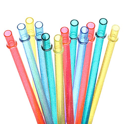 Dakoufish 11 Inch Long Reusable Replacement Plastic Glitter Drinking Straws for 30 oz