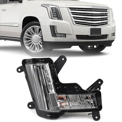 FIONE LED Fog Light for Cadillac Escalade 2015-2020 Daytime Running Light Assembly DRL Turn Signal Lamp with crash imminent braking system Right Passenger Side RH 84575578 GM2531139