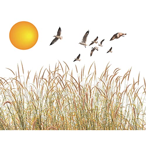 Flying Birds Pampas Grass Wall Decals Widgeons Sunset Bulrushes Autumn Theme Sticker Art Mural for Home Office Party Decor