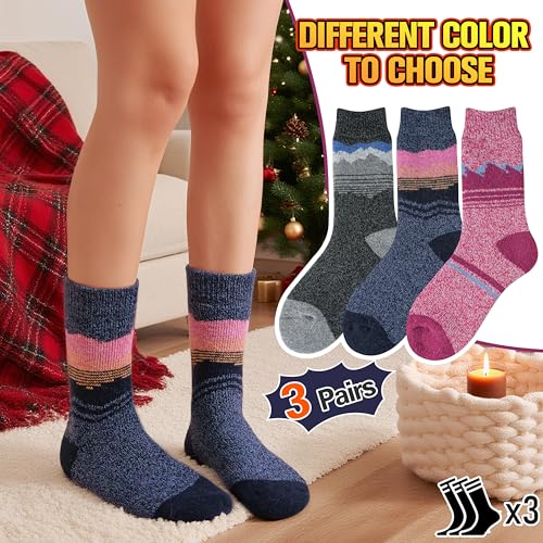 Image of 3 Pairs Thermal Warm Socks for Men & Women Thick Winter Extra Warm Insulated Boot Ski Socks for Cold Weather