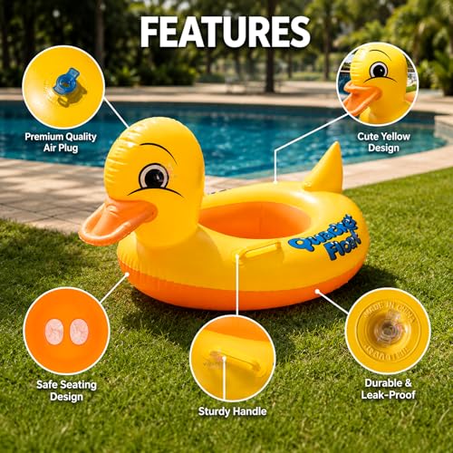 Image of Koochie-Koo Duck Swimming Tube for Kids Inflatable Baby Float Ring for Pool & Beach, PVC Swim Tube with Safe Seat, Handle & Leak-Proof Design for Toddlers Boys Girls