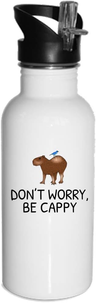 realpeoplegoods Funny Capybara Water Bottle - Capybara Lover Gift Idea - Capybara Gift - Don't Worry, Be Cappy