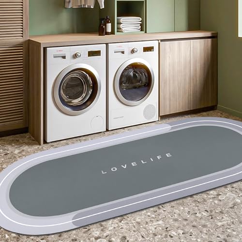 YCTMALL Rubber Bath mats Quick-Drying Non-Slip Bathroom mat Super Absorbent Bath mat Instant Dry Bath mat, Bathroom Rug in Front of The Kitchen Sink, Shower Room, Bathtub, Oval(Grey+17x59in)