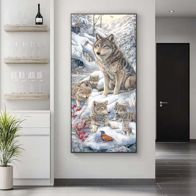 Pintar por Numeros Adultos Lindo Pintura por Numeros Principiantes, Lobo Paint by Numbers Manualidades, DIY Pintar por Numeros Niños, Decoración de Paredes Hogar, 45x90 cm/18x36 Inch, Sin Marco