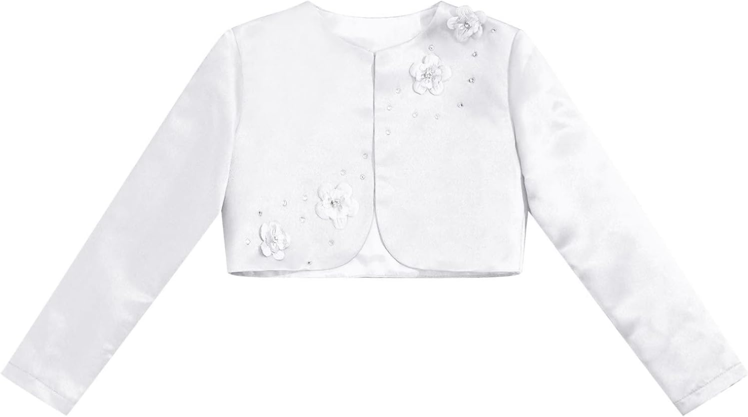 Hularka Kids Girls Long Sleeve Cardigan Jacket Shiny Rhinestone Bolero Capelet Satin Cropped Coat Wraps