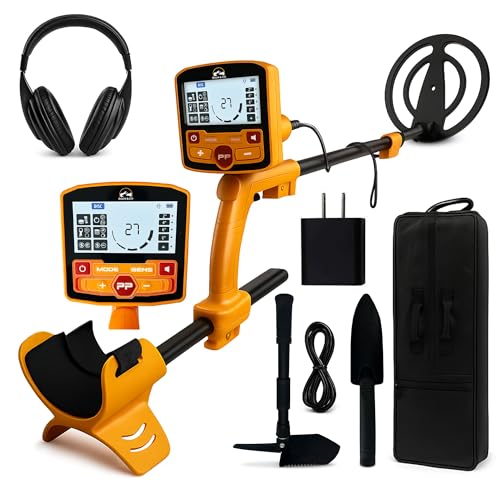 Image of BoJa&Co Metal Detector for Adults, Waterproof 9 inch Coil with 5 Search Modes, LCD Display & Rechargeable Battery, Complete kit with Headphones, Carry Bag & Shovel.