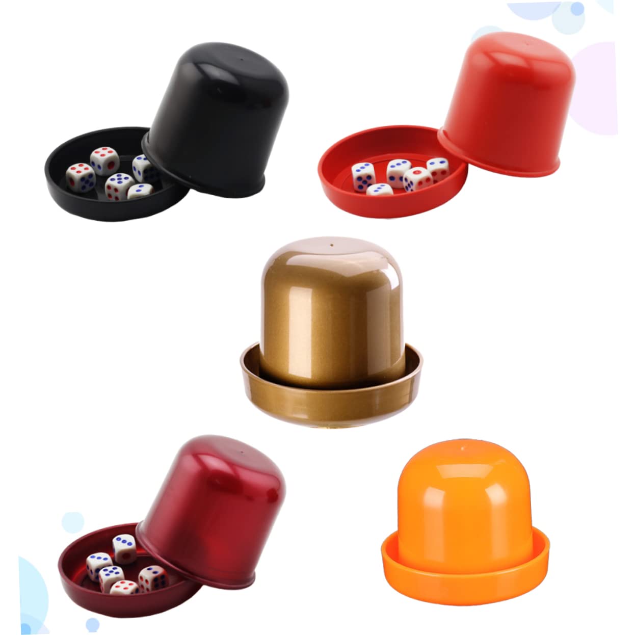 BESPORTBLE Set di 5 Tazze per Dadi Rinforzate Anti-cheating con Base, Materiale Abs Resistente, Copertura Trasparente e 5 Dadi Colorati per Gioco Ktv con Amici