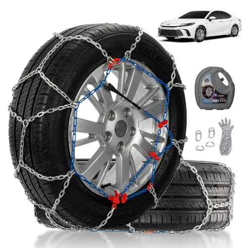 Snow Chains for Car Tires, Tire Chains for Passenger Cars, Sedan, SUVs, Quick Fit & Easy Installation Snow Tire Chains, Portable Reusable Emergency Tire Traction Chain, Set of 2 (HP1553)