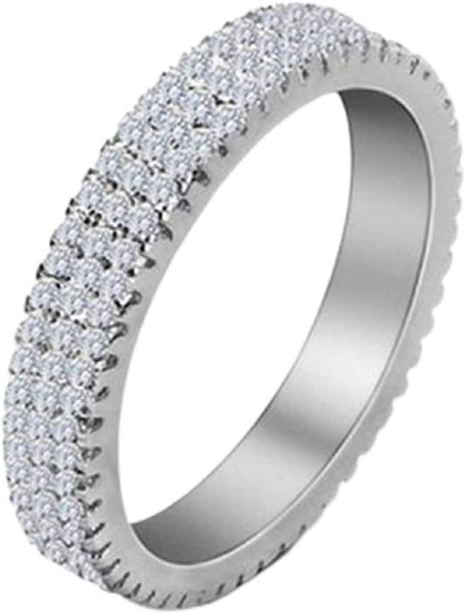 925 Sterling Silver Cubic Zirconia Rings Three Rows Cubic Zirconia Rings CZ Diamond Multi Row Ring Eternity Engagement Wedding Band Ring Anniversary Eternity Band Width Rings CZ Engagement Bridal Ring (SIZE 10)
