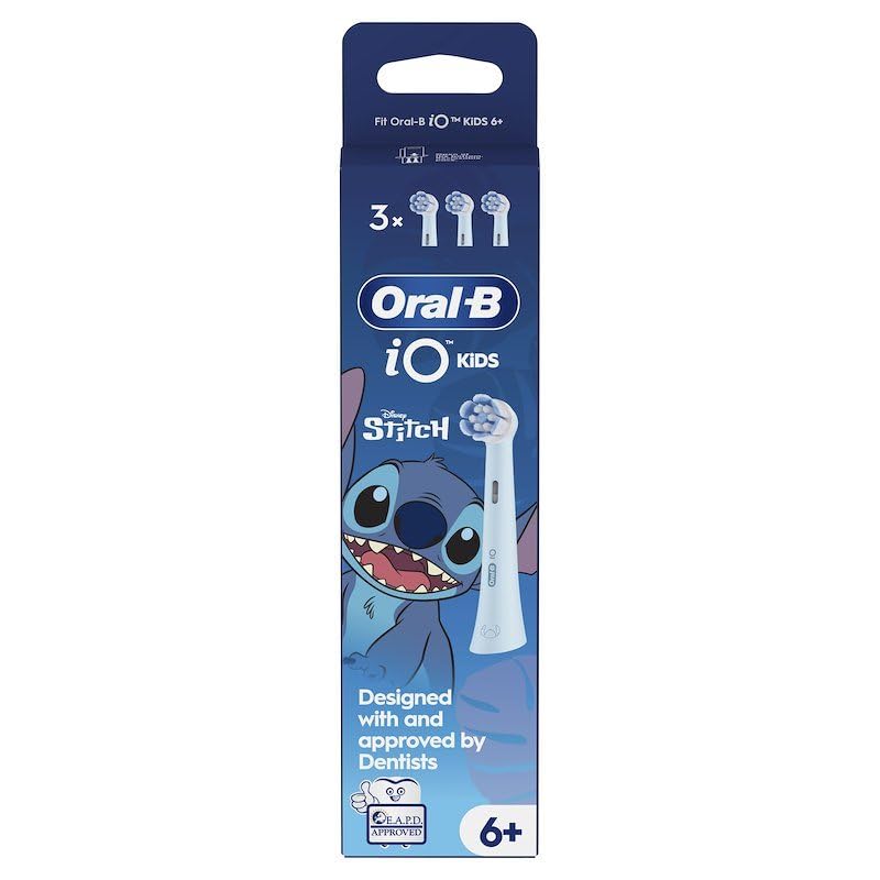 Oral-B Cepillo Dental Kids Disney Stitch, Pack De 3 Puntas De Repuesto De Cepillo Eléctrico IO, Suave Para Los Dientes Movidos, Cepillos Oral B Para Niños De 6 Años Y Más