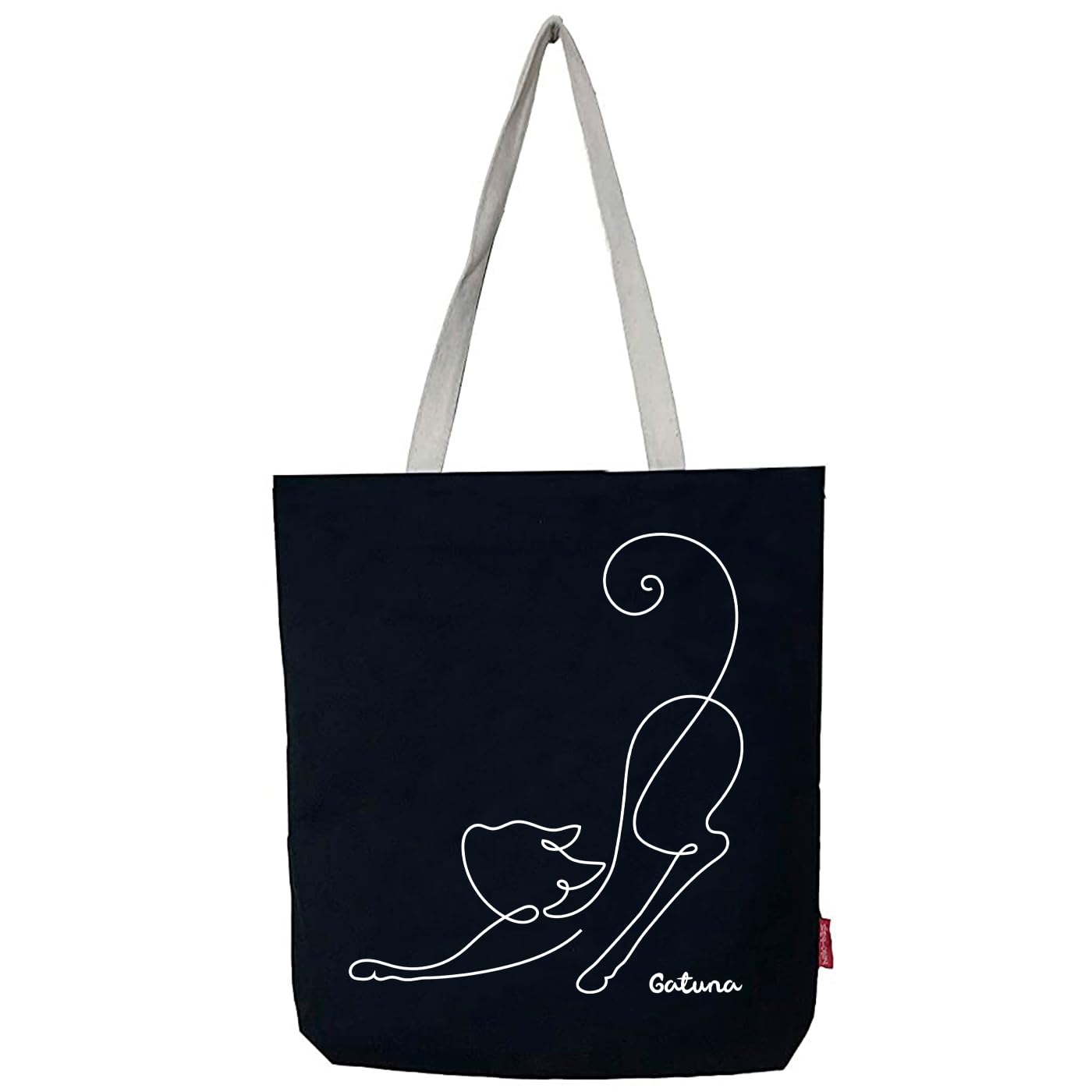 hello-bagsBn-003-gatuna, Bolso Tote Bag con Cremallera, Forro y Bolsillo Interior. Exterior: Algodón 100%. Incluye sobre Kraft de Regalo. Color: Crudo/Negro. Medidas: 37x38 cm. para Mujer