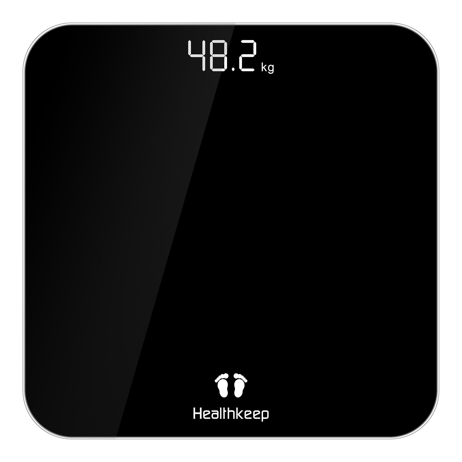 Healthkeep Digital Bathroom Scales for Body Weight, Weight Scale with High Precision Sensors Accurate Weighing Scale Round Corner Design LED Display (Dark Black)