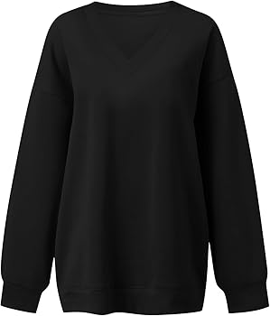 Oversized V Neck Sweatshirt Women Fleece Pullover Sweaters