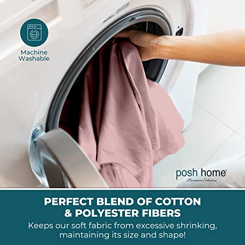 Posh Home Jersey Knit Sheet Set – 4-Piece Jersey Bed Sheets – T-Shirt Breathable & Soft Cotton Jersey Sheets - Includes Flat Sheet, Jersey Fitted Sheet, & 2 Pillowcases - Queen Jersey Sheets, Pink #TOP4