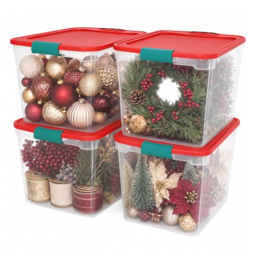 HOMZ Holiday Clear Plastic Storage Container with Latching Handles