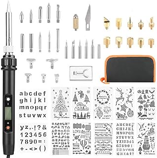 Achort Wood Burning Kit 48Pcs Pyrography Pen Set Digital Soldering Iron Rapid Heating Adjustable Temperature Soldering Embossing Carving Welding Repair Pyrography Tips Stencils Wood Craft Tool Set