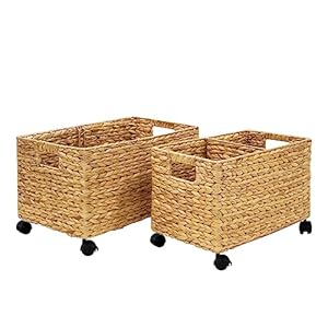 PEMAR Set 2 (different sizes nesting in a set) Natural Wicker Rolling Storage Baskets on Wheels w Insert Handle, Under Table Under Desk Storage Bins, Mobile File Cabinet Organiser. Water Hyacinth PEMAR Set 2 different sizes nesting in a set Natural Wicker Rolling Storage Baskets on Wheels w Insert Handle Under Table Under Desk Storage Bins Mobile File Cabinet Organiser Water Hyacinth