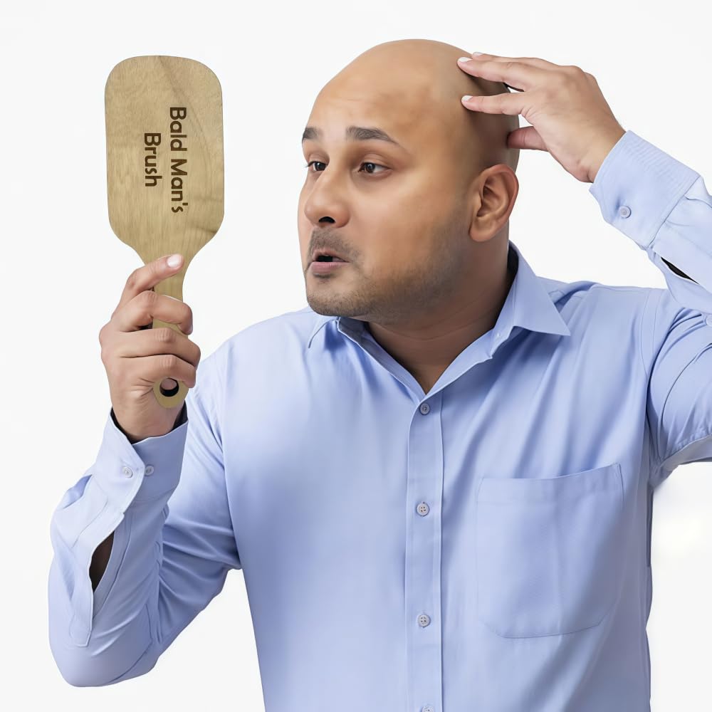 CHUNZHILAI 2 Pack Bald Man Brush Funny Wooden Hairless Toothless Comb Buffer Bold Head Polish Shiner Hair Brush Novelty Fun Gift Adult Baldys - Image 3