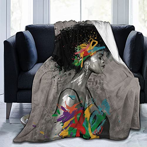 Ezyes African American Girl Flannel Throw Blankets Afro Woman Fleece Blanket Soft And Cozy 60"X50" #TOP22