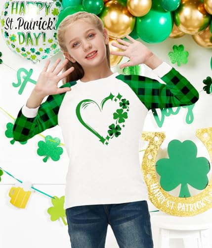 Image of Remimi Girls Thanksgiving Shirts Buffalo Plaid Raglan Tee Cute Turkey Holiday Party Long Sleeve Tshirt 5-14 Years