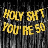Yasmart Life 50th Birthday Decorations Banner for Women Men Pre-Strung Gold Glitter Birthday Decoration Sign Funny 50th Bday Supplies Banner